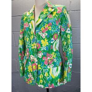 Vintage 1970s Pastel Floral Blazer Psychedelic Garden Party Boho Hippie Small